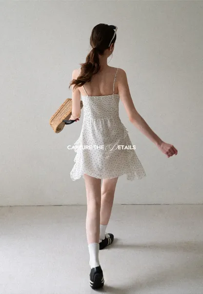 Polka Dot Print Ruffled Sleeveless Dress