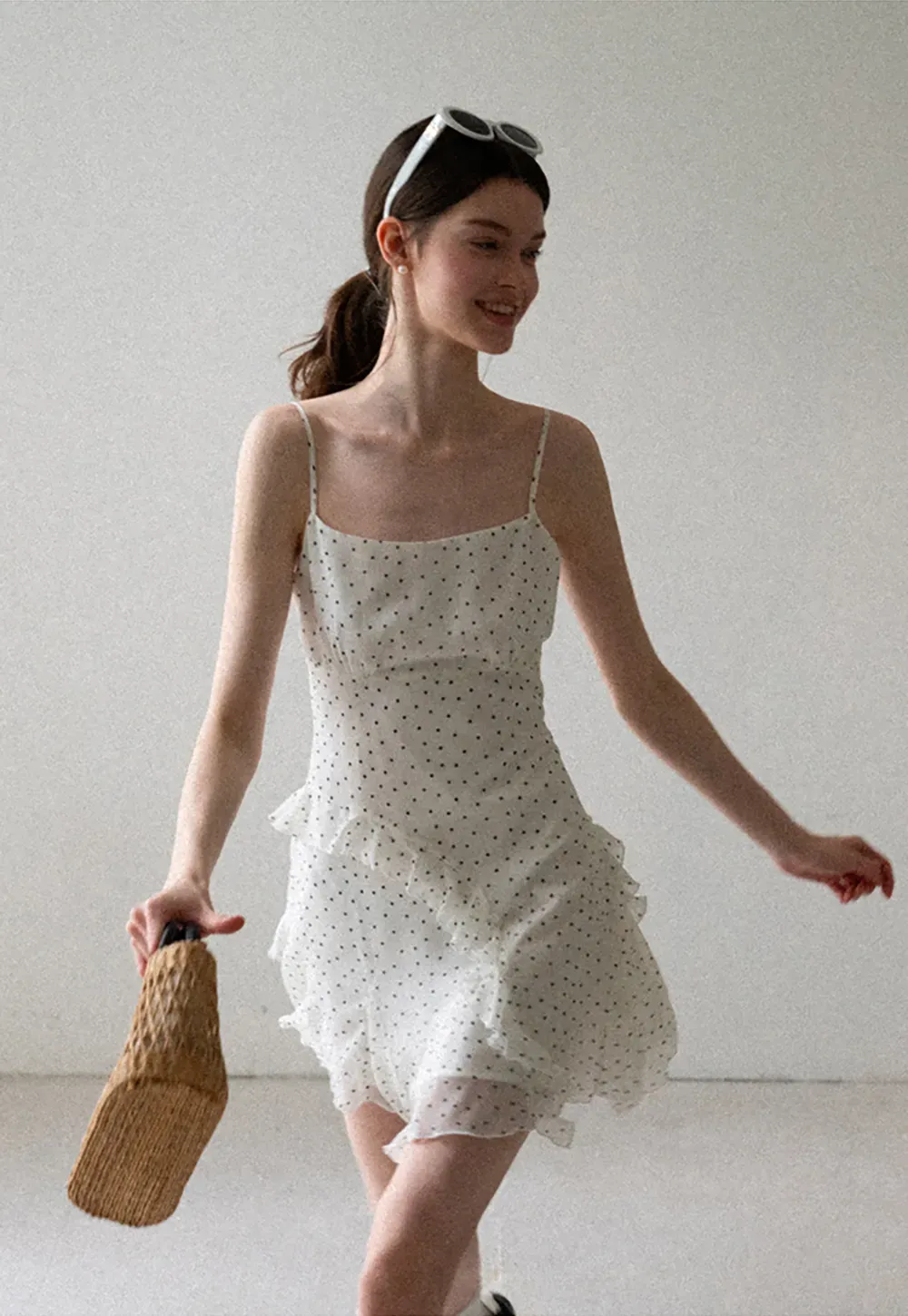 Polka Dot Print Ruffled Sleeveless Dress