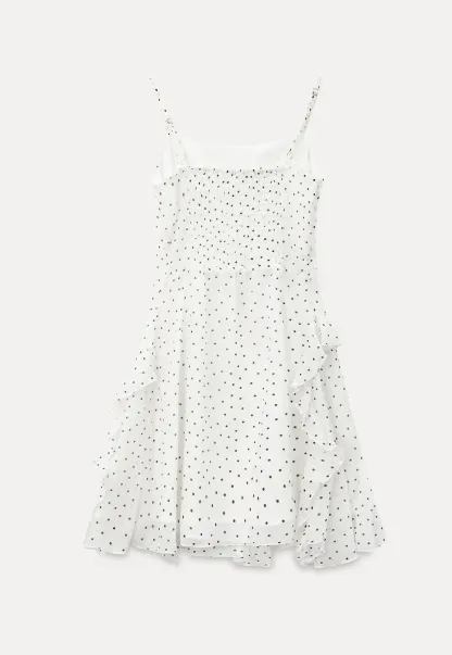 Polka Dot Print Ruffled Sleeveless Dress