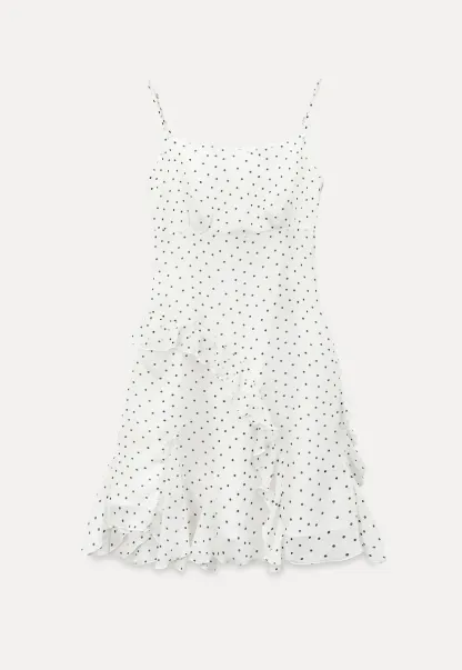 Polka Dot Print Ruffled Sleeveless Dress