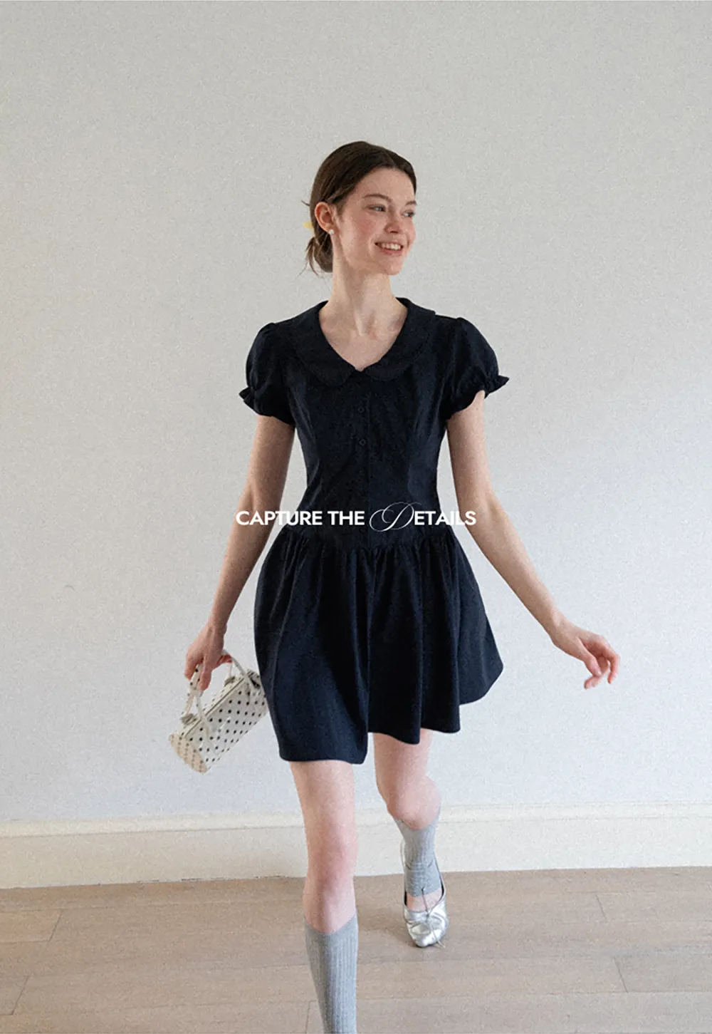 Puffed Sleeve Button Front Flared Dress