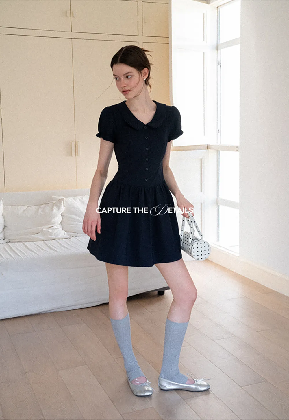 Puffed Sleeve Button Front Flared Dress
