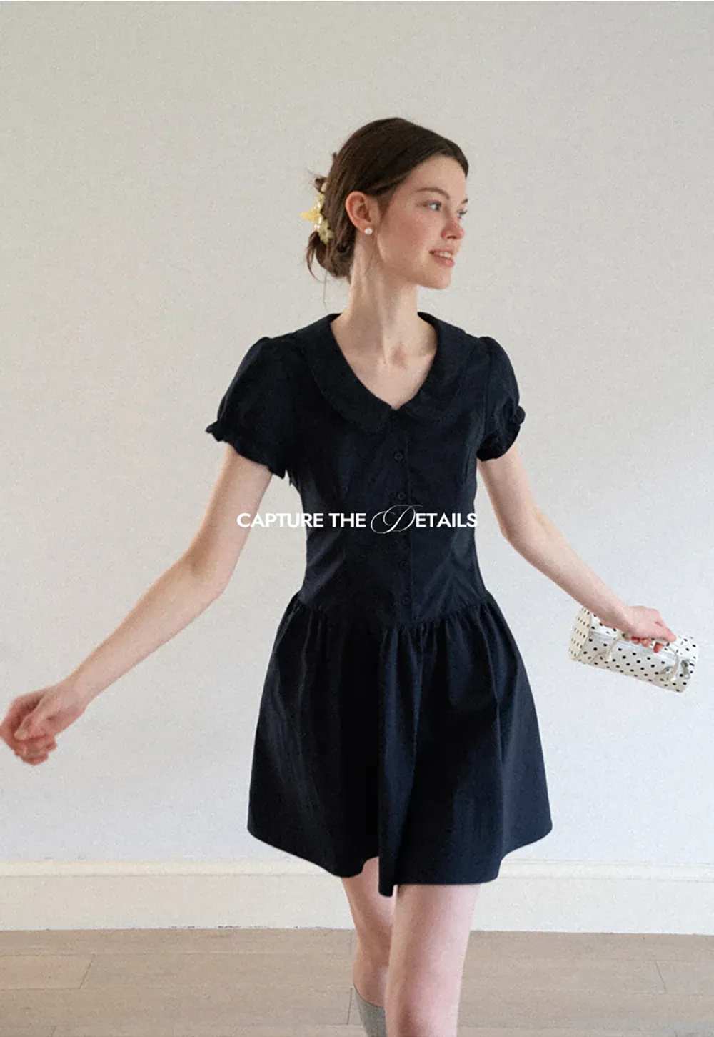 Puffed Sleeve Button Front Flared Dress