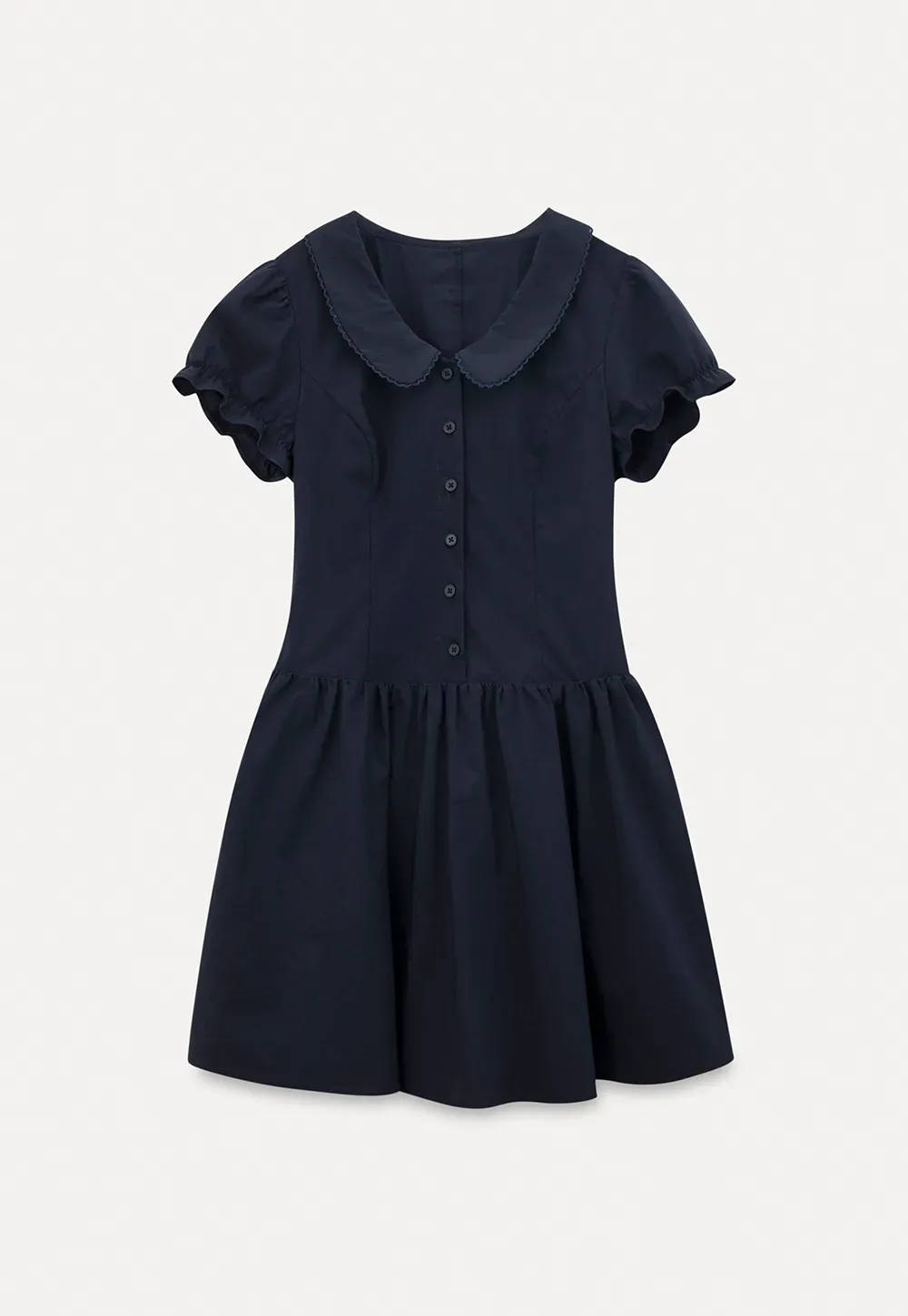 Puffed Sleeve Button Front Flared Dress