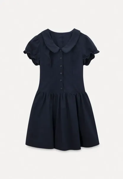 Puffed Sleeve Button Front Flared Dress