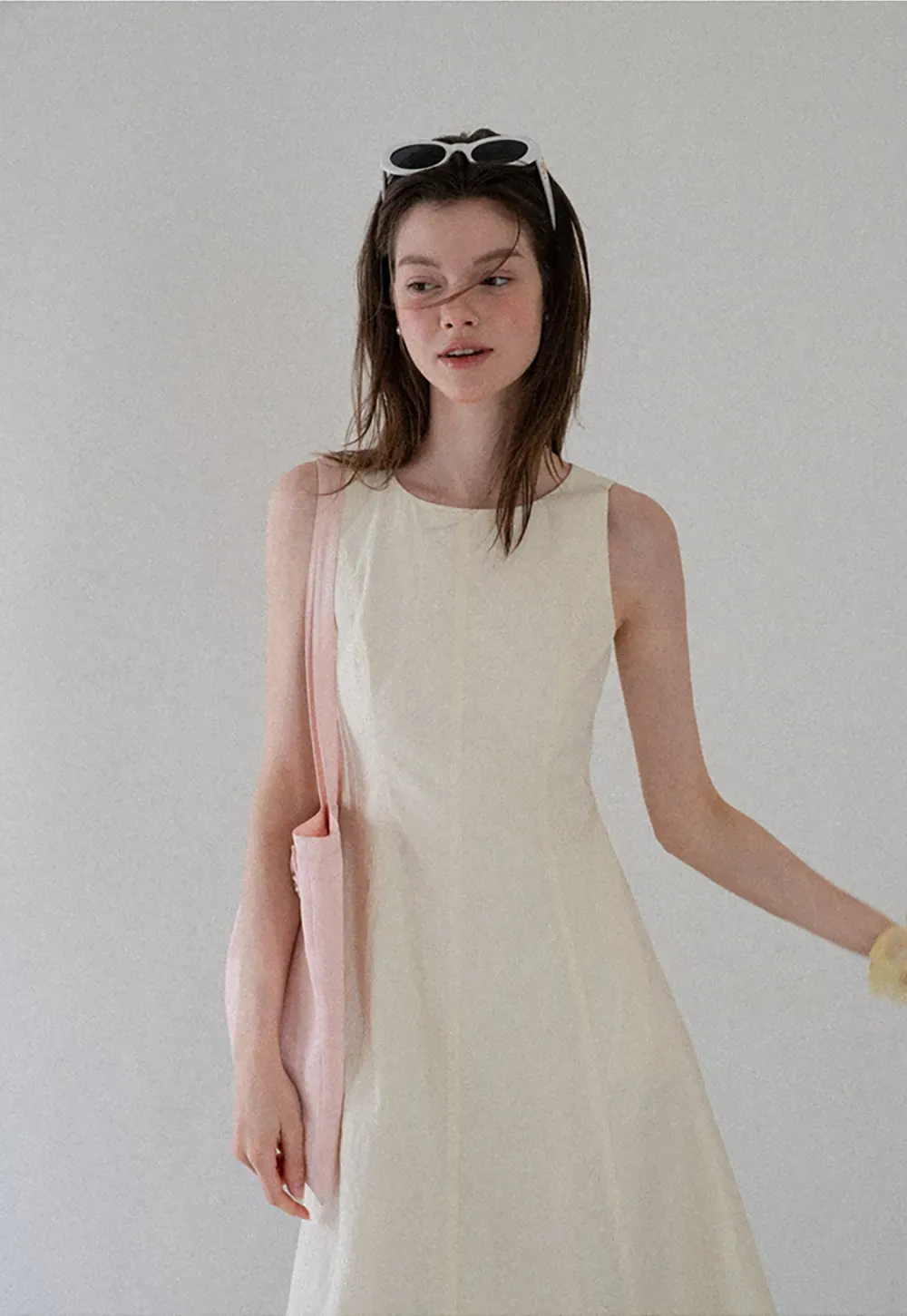 Sleeveless A-Line Midi Dress with Structured Bodice