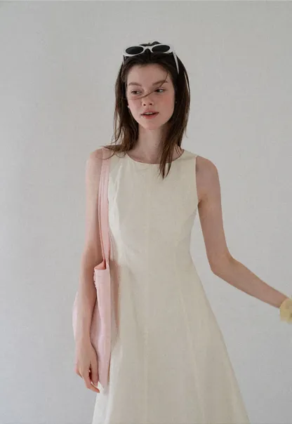Sleeveless A-Line Midi Dress with Structured Bodice