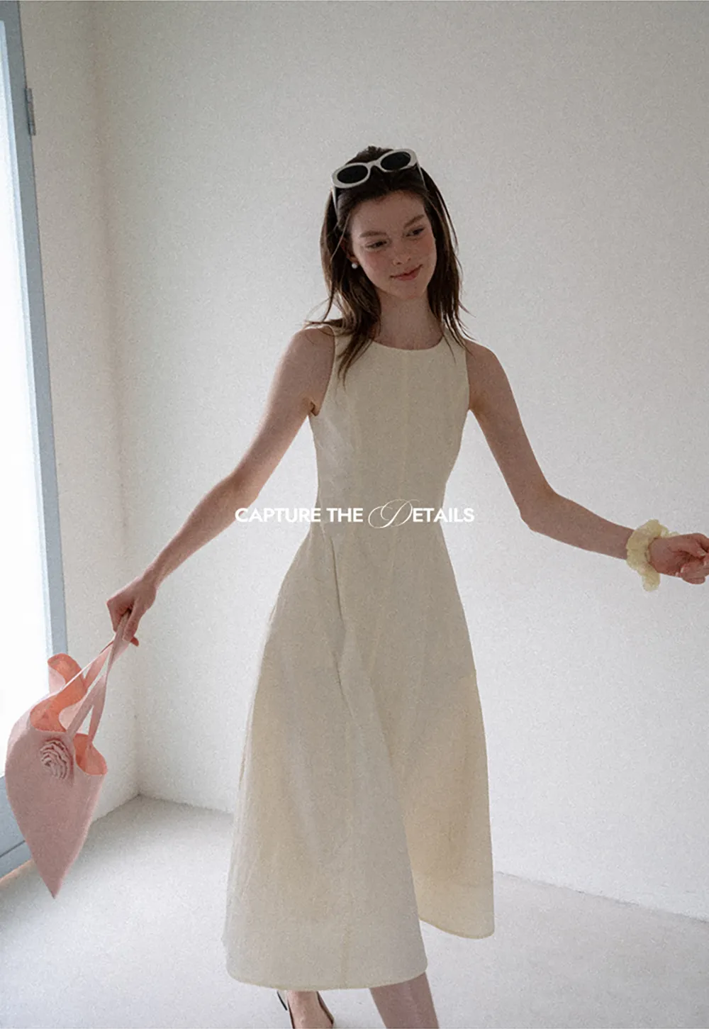 Sleeveless A-Line Midi Dress with Structured Bodice