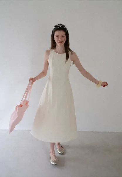 Sleeveless A-Line Midi Dress with Structured Bodice