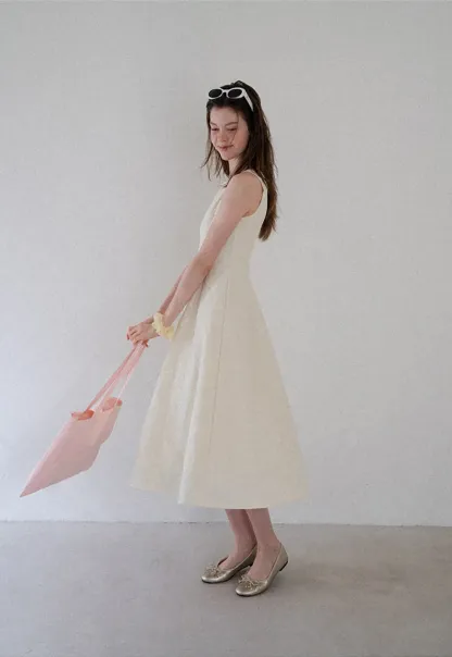Sleeveless A-Line Midi Dress with Structured Bodice