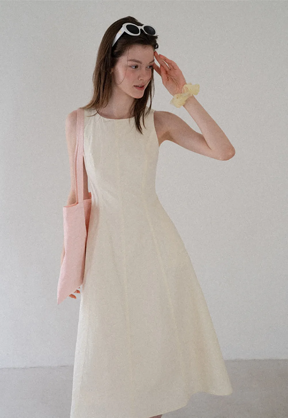 Sleeveless A-Line Midi Dress with Structured Bodice