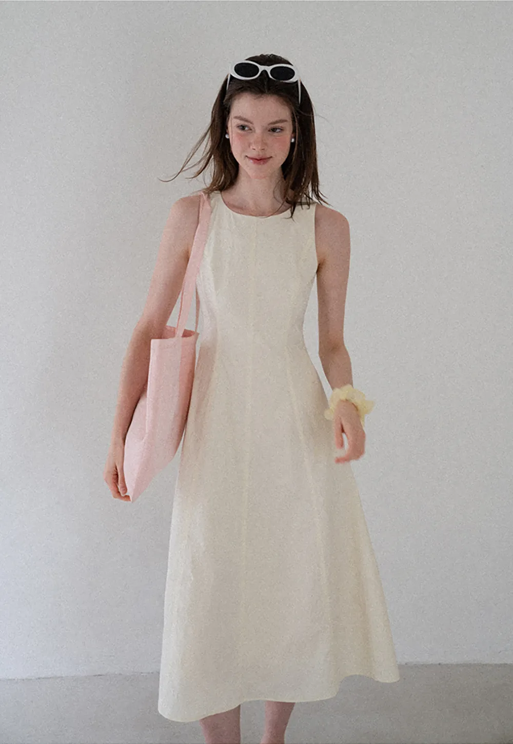 Sleeveless A-Line Midi Dress with Structured Bodice