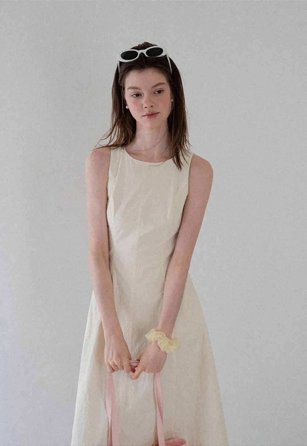 Sleeveless A-Line Midi Dress with Structured Bodice