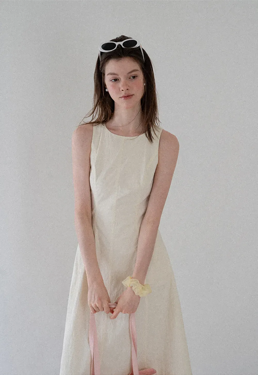 Sleeveless A-Line Midi Dress with Structured Bodice