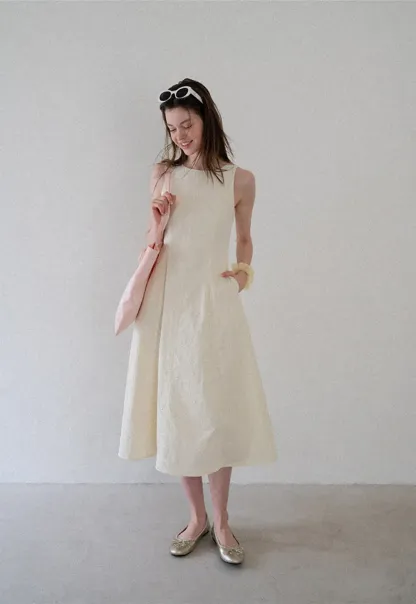 Sleeveless A-Line Midi Dress with Structured Bodice