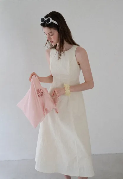 Sleeveless A-Line Midi Dress with Structured Bodice
