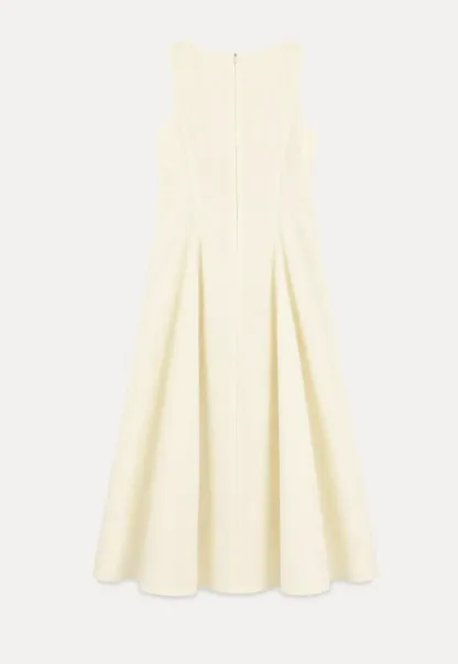 Sleeveless A-Line Midi Dress with Structured Bodice