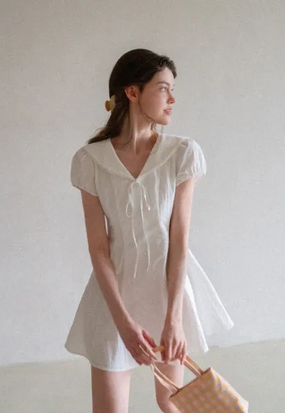 Puff Sleeve Collar Tie Front Dress