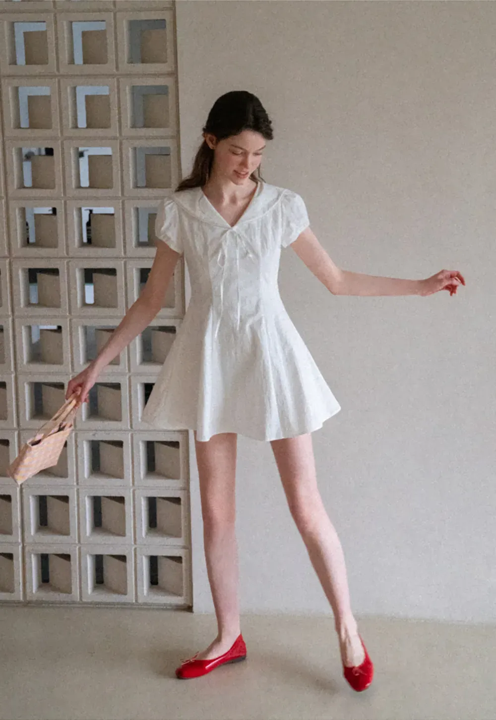 Puff Sleeve Collar Tie Front Dress