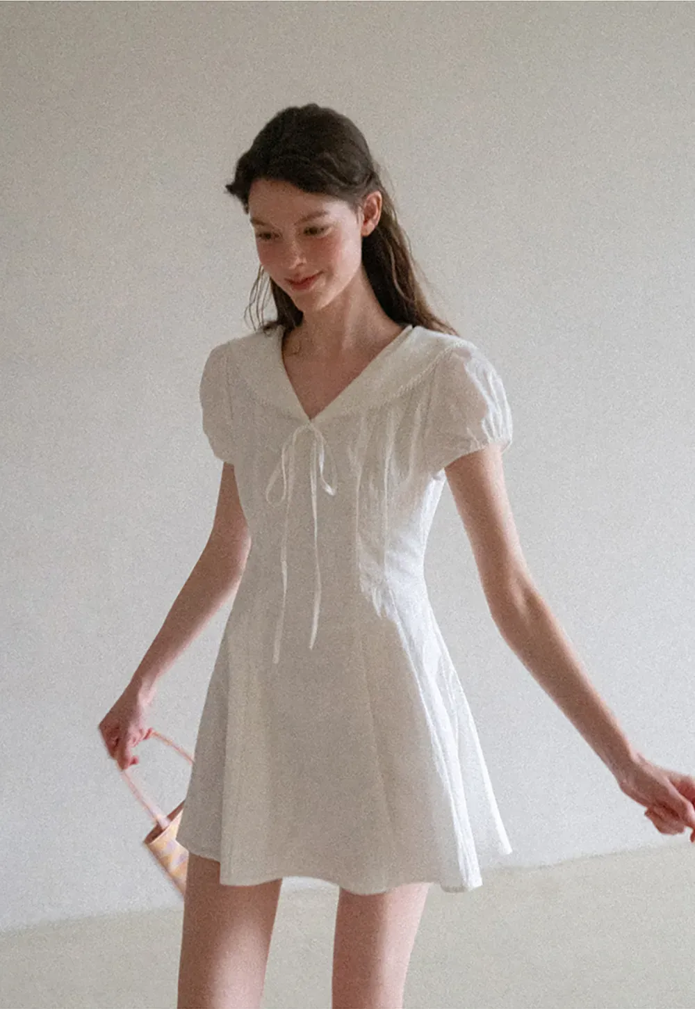 Puff Sleeve Collar Tie Front Dress