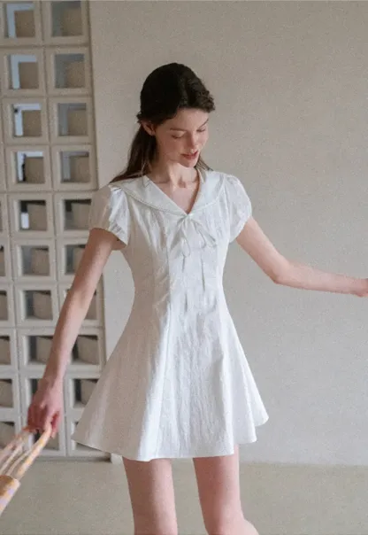 Puff Sleeve Collar Tie Front Dress