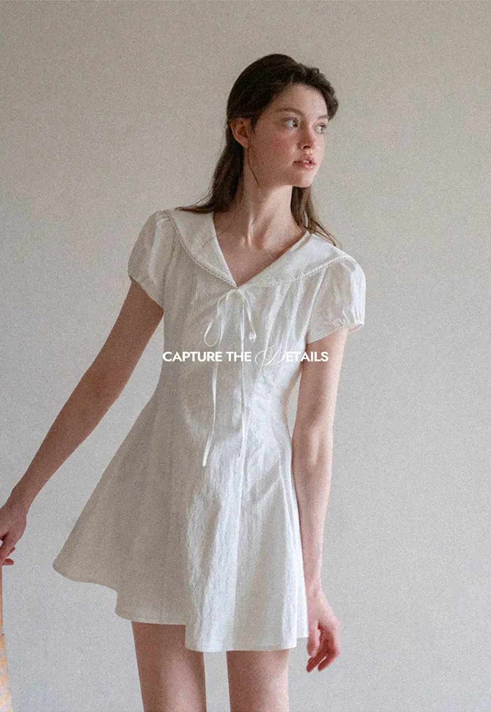 Puff Sleeve Collar Tie Front Dress