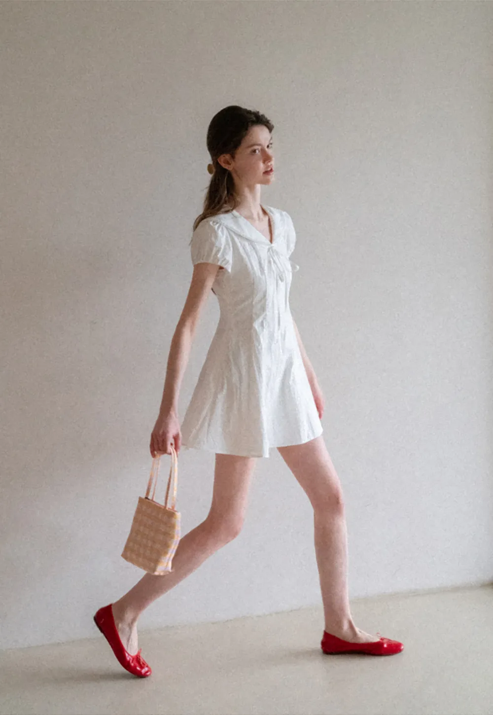 Puff Sleeve Collar Tie Front Dress