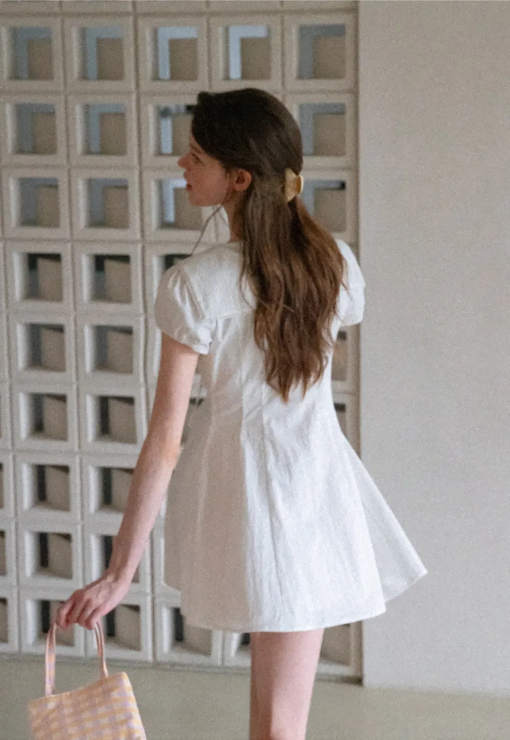 Puff Sleeve Collar Tie Front Dress