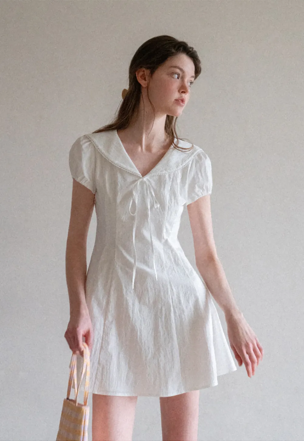 Puff Sleeve Collar Tie Front Dress