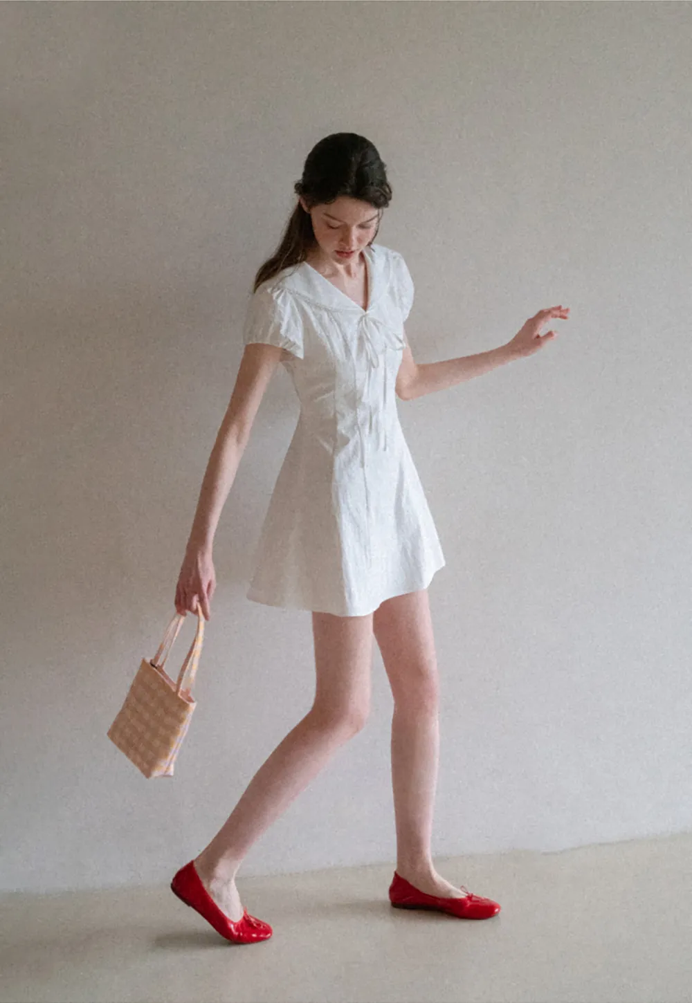 Puff Sleeve Collar Tie Front Dress