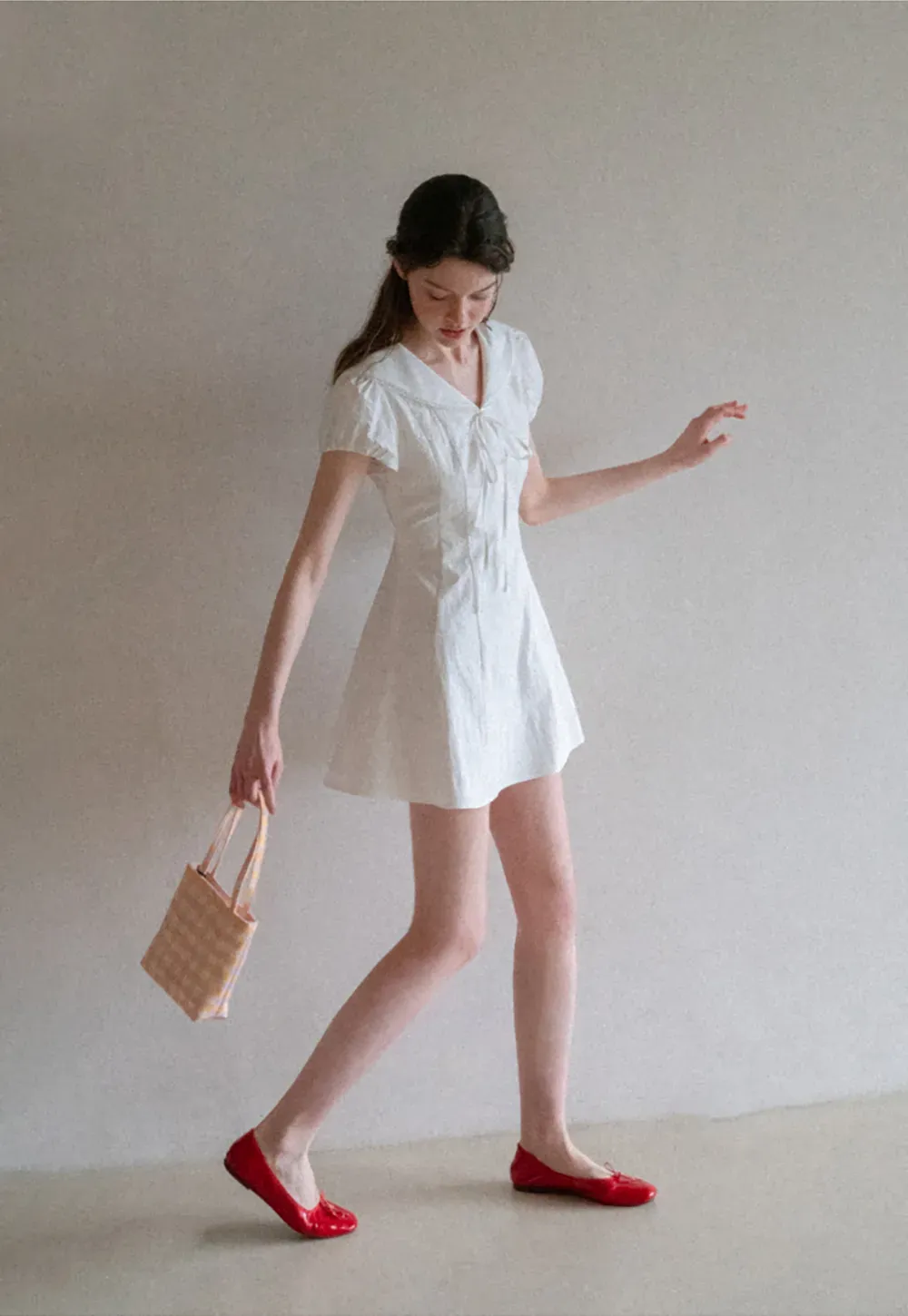 Puff Sleeve Collar Tie Front Dress