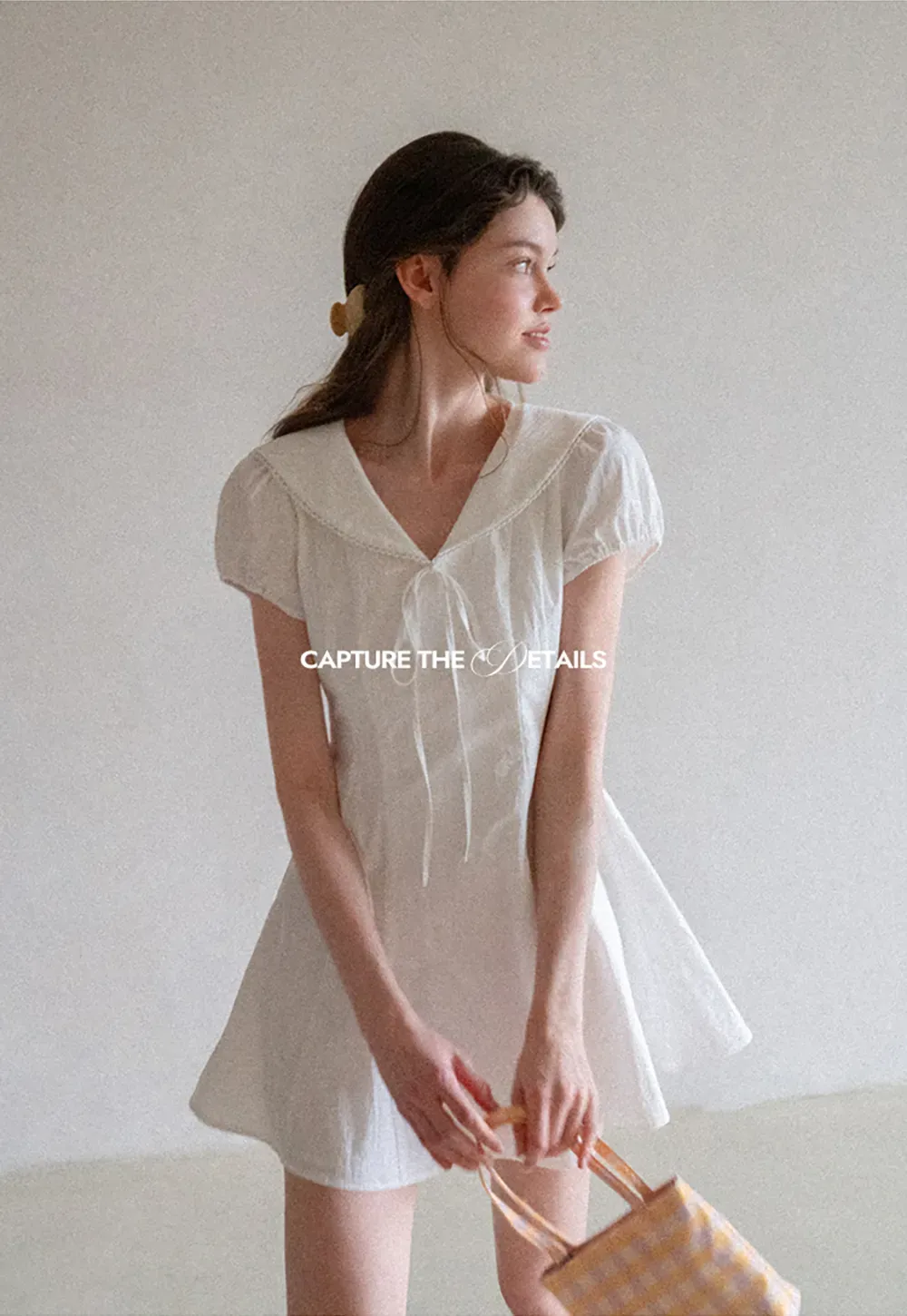 Puff Sleeve Collar Tie Front Dress