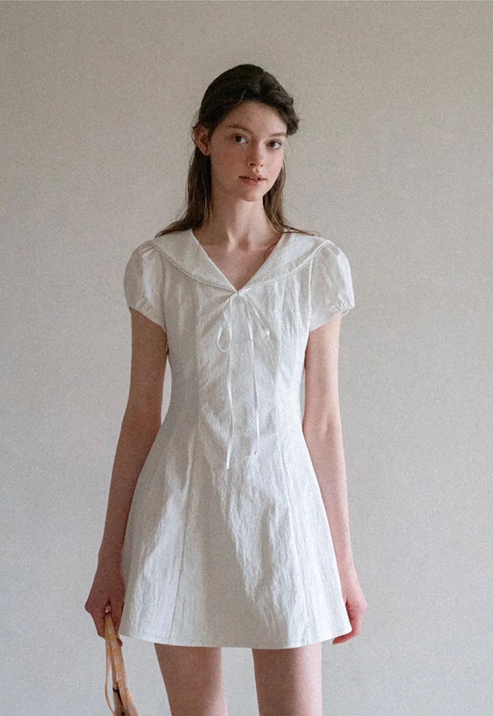 Puff Sleeve Collar Tie Front Dress