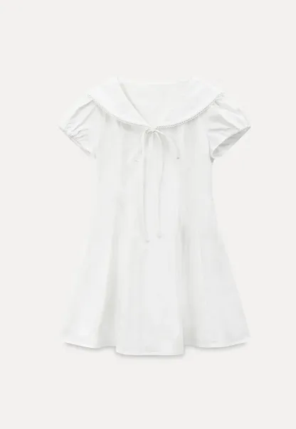 Puff Sleeve Collar Tie Front Dress