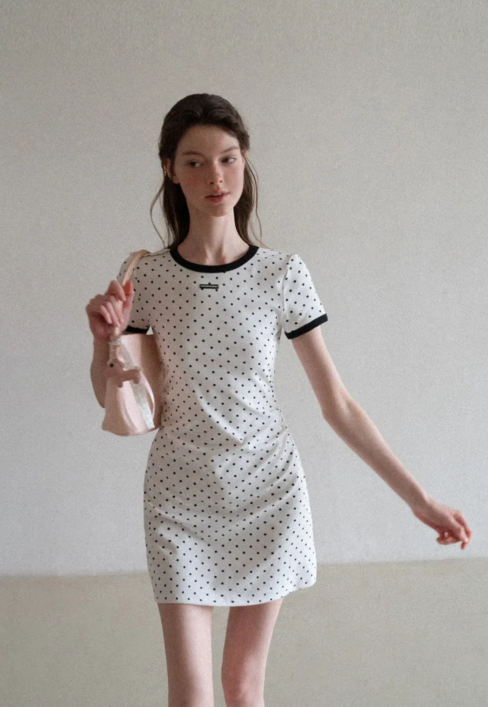 Polka Dot T Shirt Dress With Contrast Trim