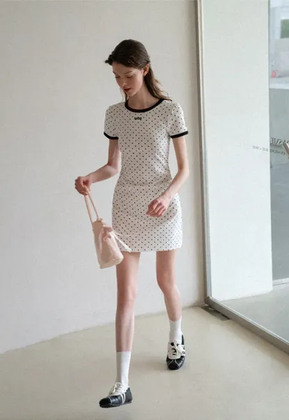 Polka Dot T Shirt Dress With Contrast Trim