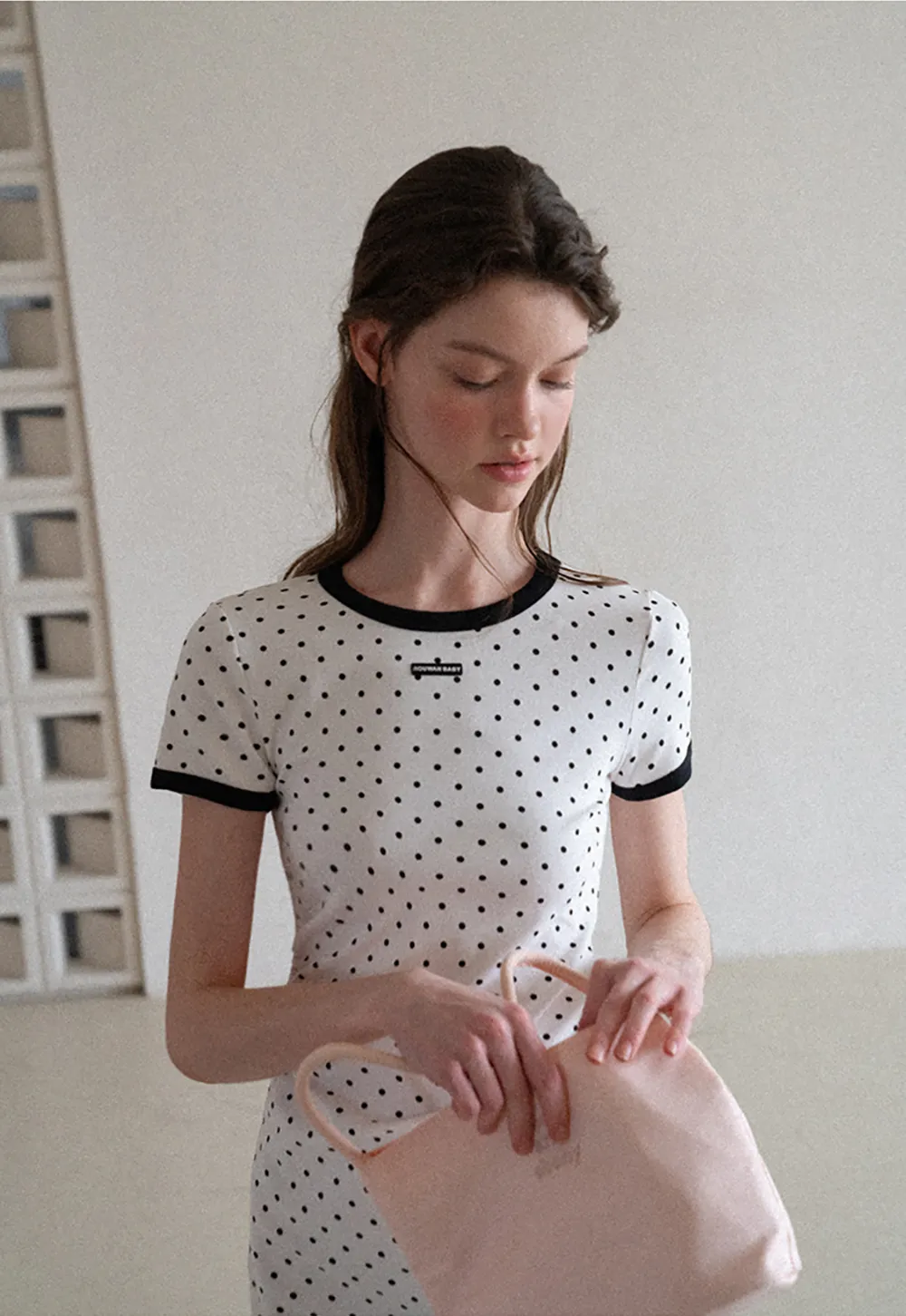 Polka Dot T Shirt Dress With Contrast Trim