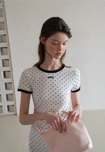 Polka Dot T Shirt Dress With Contrast Trim