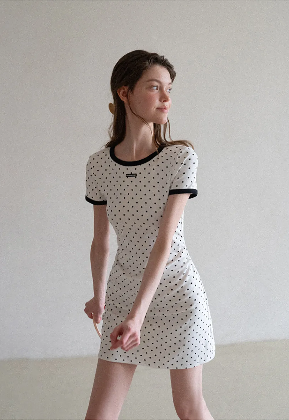 Polka Dot T Shirt Dress With Contrast Trim