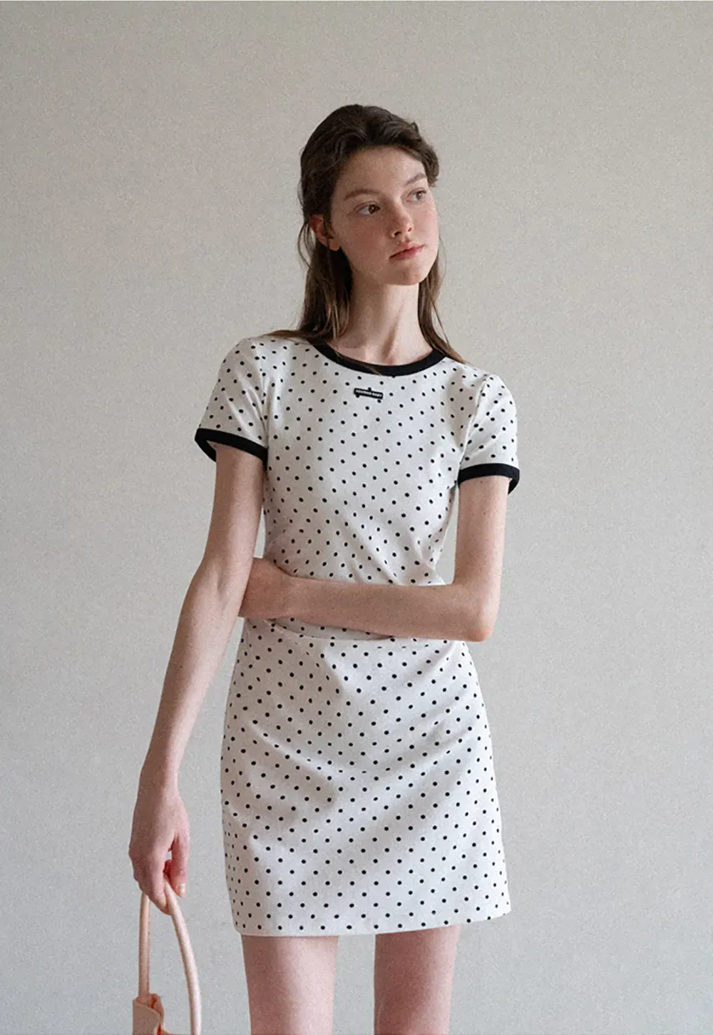 Polka Dot T Shirt Dress With Contrast Trim