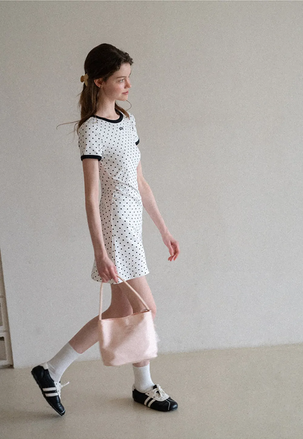Polka Dot T Shirt Dress With Contrast Trim