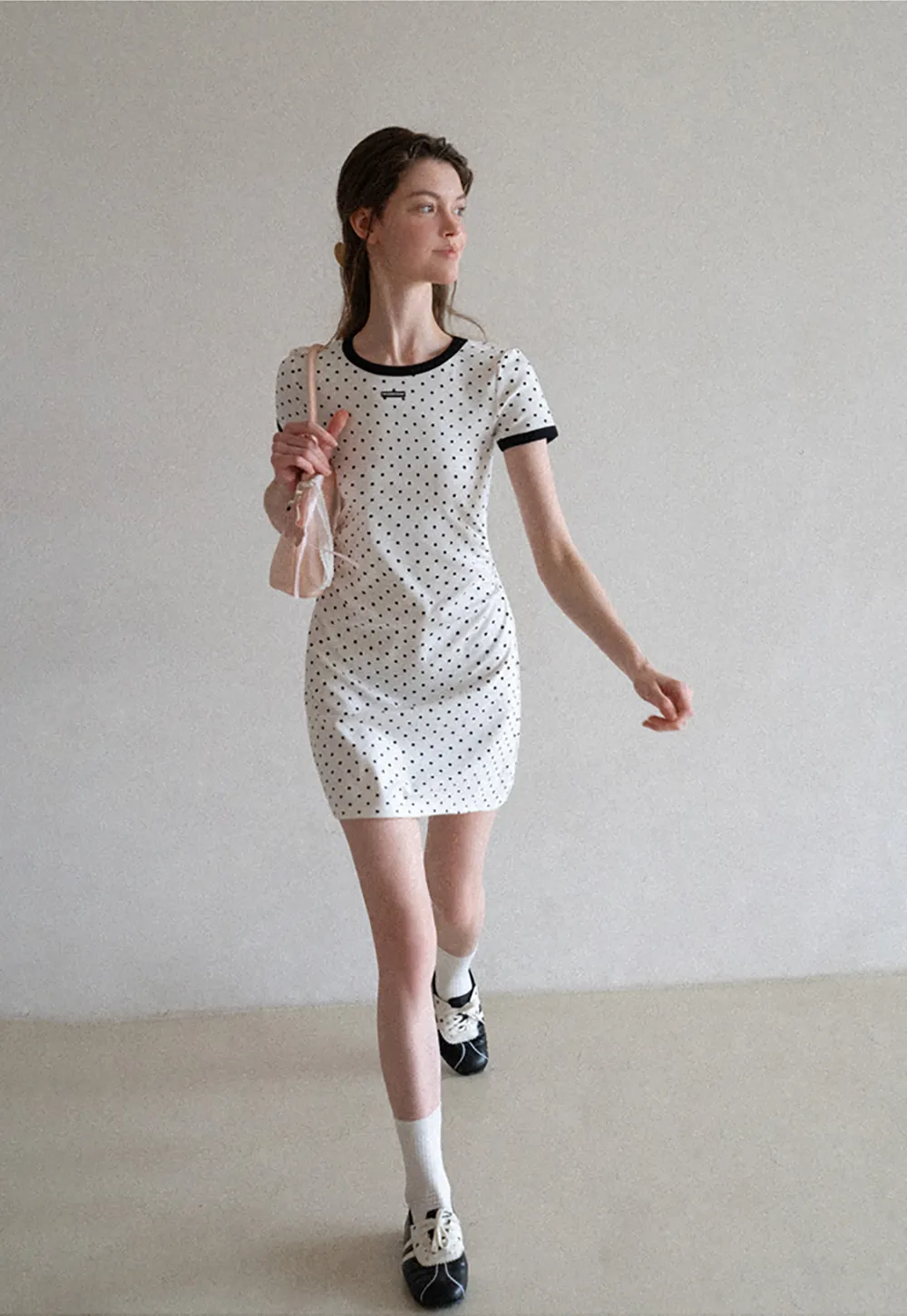 Polka Dot T Shirt Dress With Contrast Trim