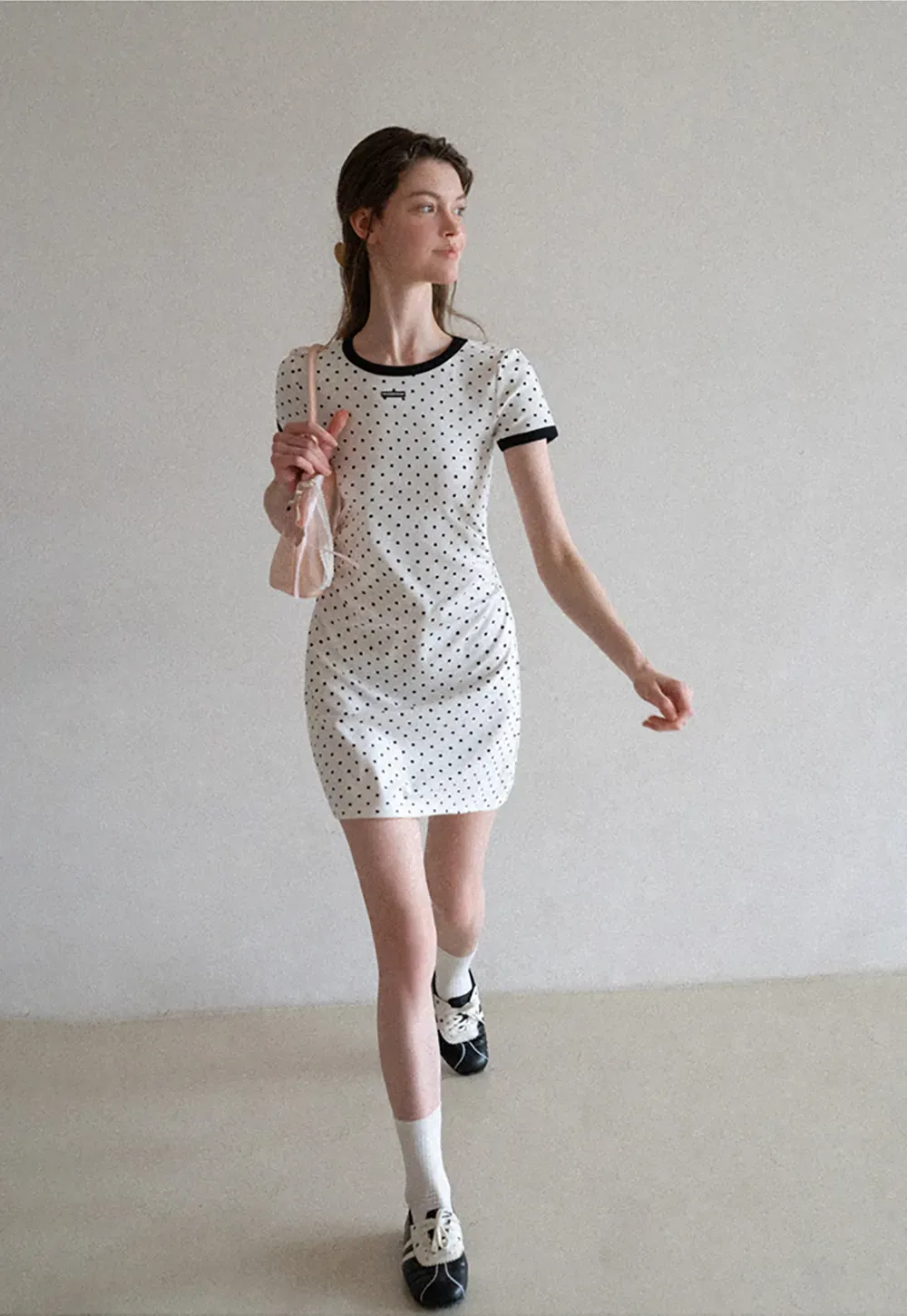 Polka Dot T Shirt Dress With Contrast Trim
