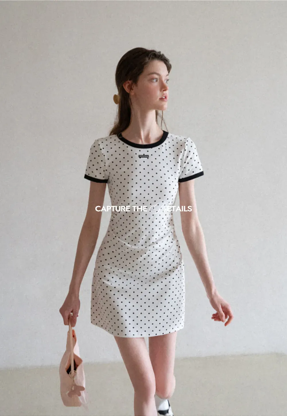 Polka Dot T Shirt Dress With Contrast Trim