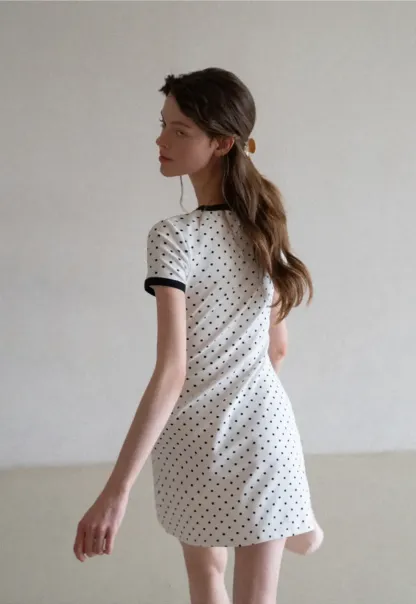 Polka Dot T Shirt Dress With Contrast Trim