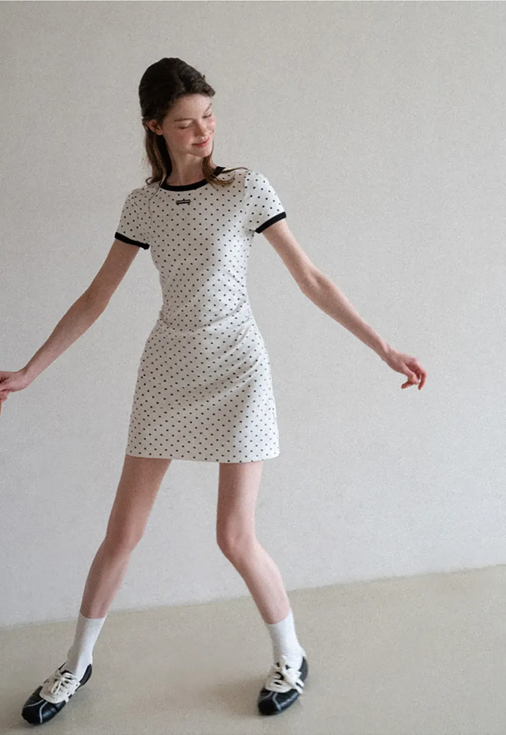 Polka Dot T Shirt Dress With Contrast Trim
