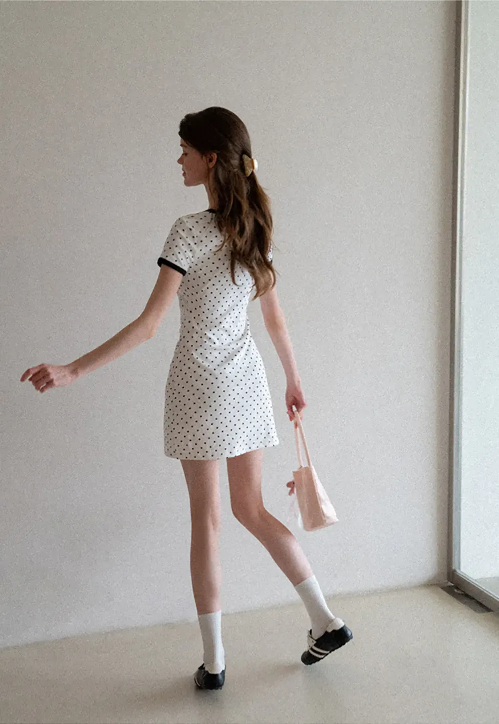 Polka Dot T Shirt Dress With Contrast Trim