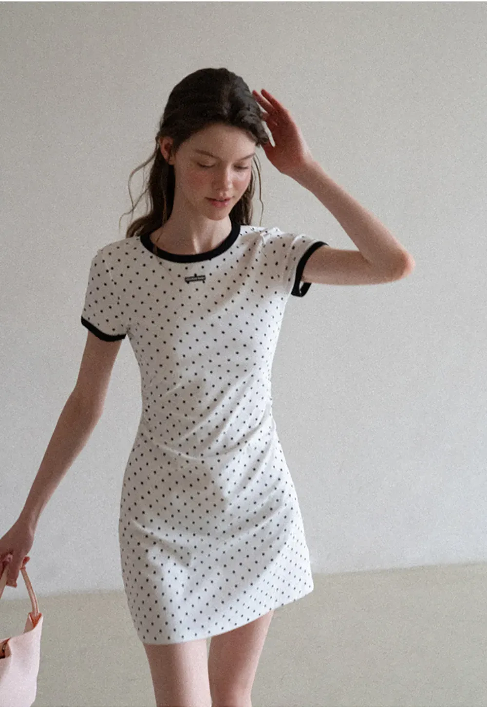 Polka Dot T Shirt Dress With Contrast Trim