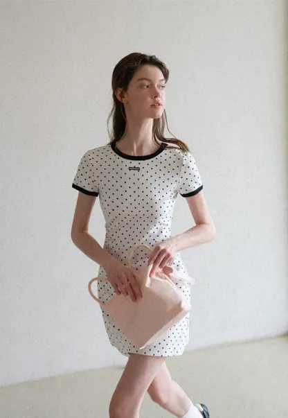 Polka Dot T Shirt Dress With Contrast Trim
