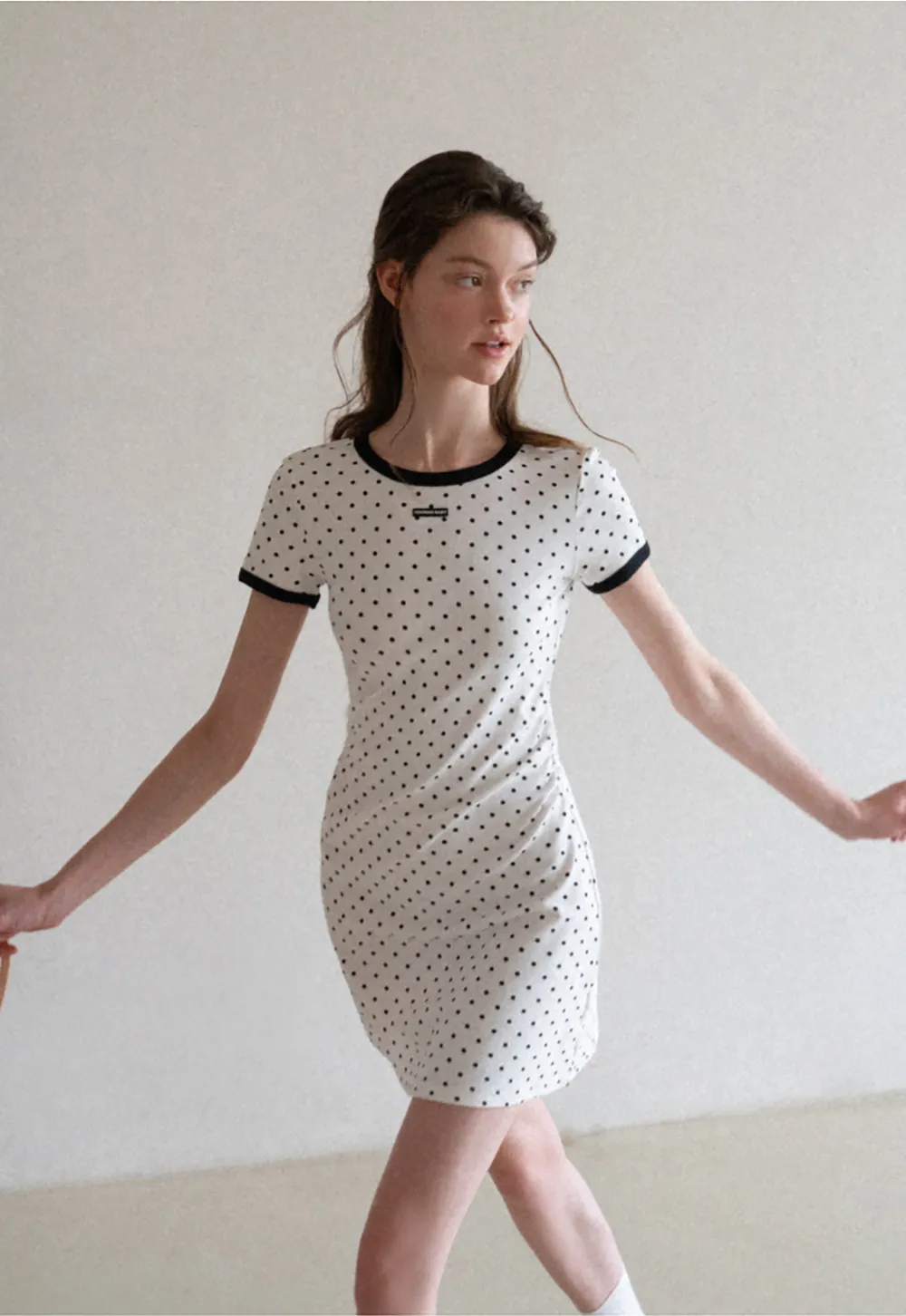 Polka Dot T Shirt Dress With Contrast Trim